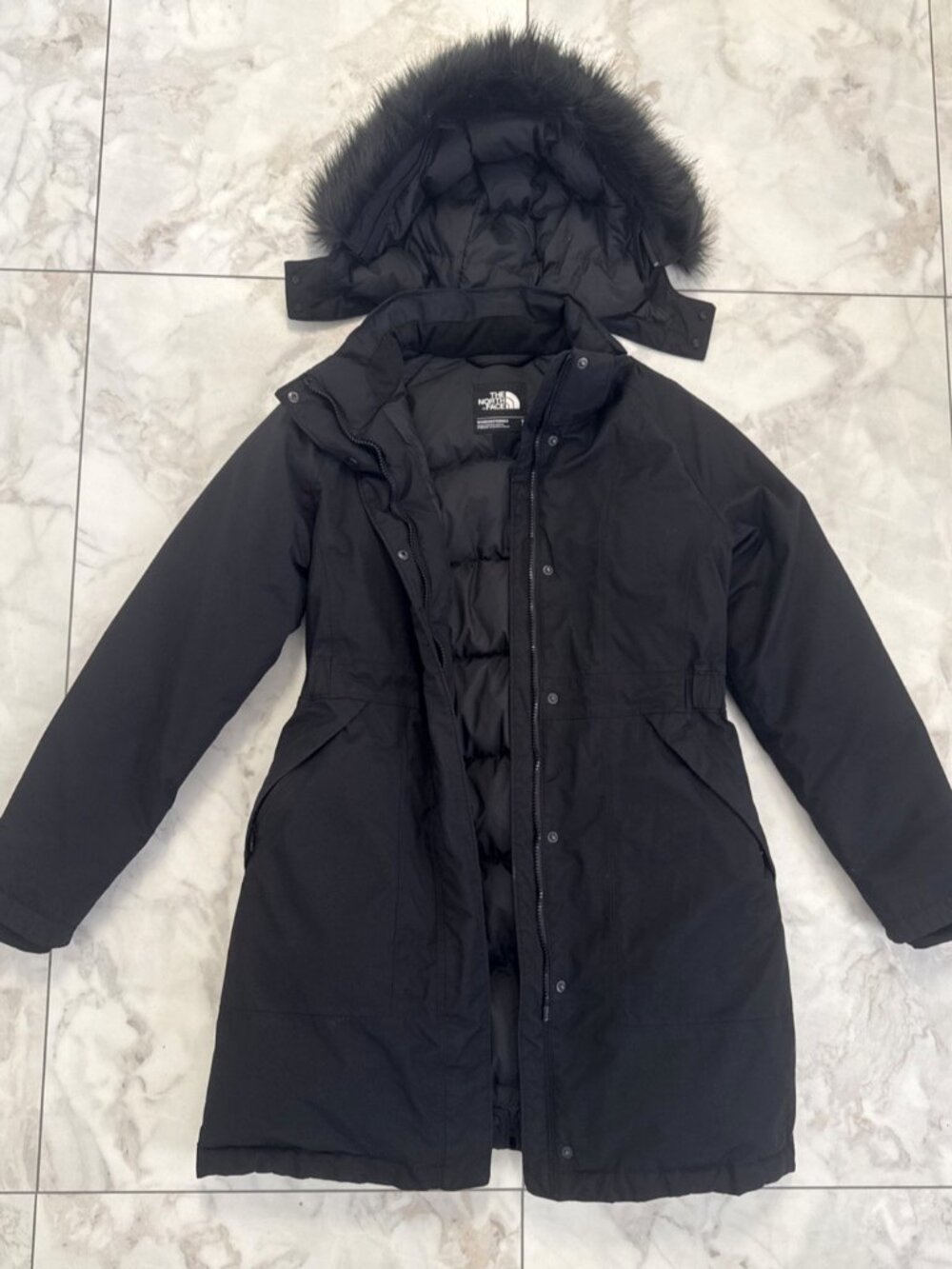 The North Face Womens Arctic Parka Small Fur Hooded Goose Down Black Winter Coat